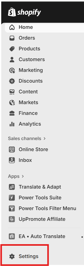 Step 1 — Open Shopify Settings